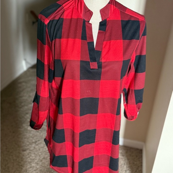 Red and Black Buffalo Plaid Tunic Top - Picture 1 of 6
